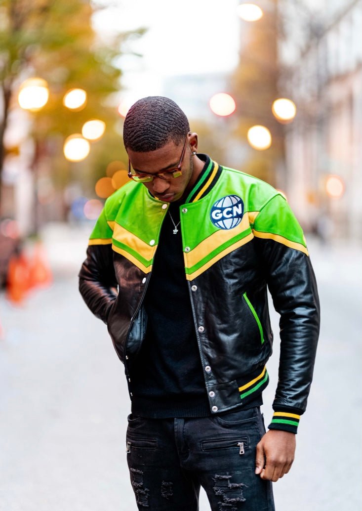 Green colour outlet leather jacket